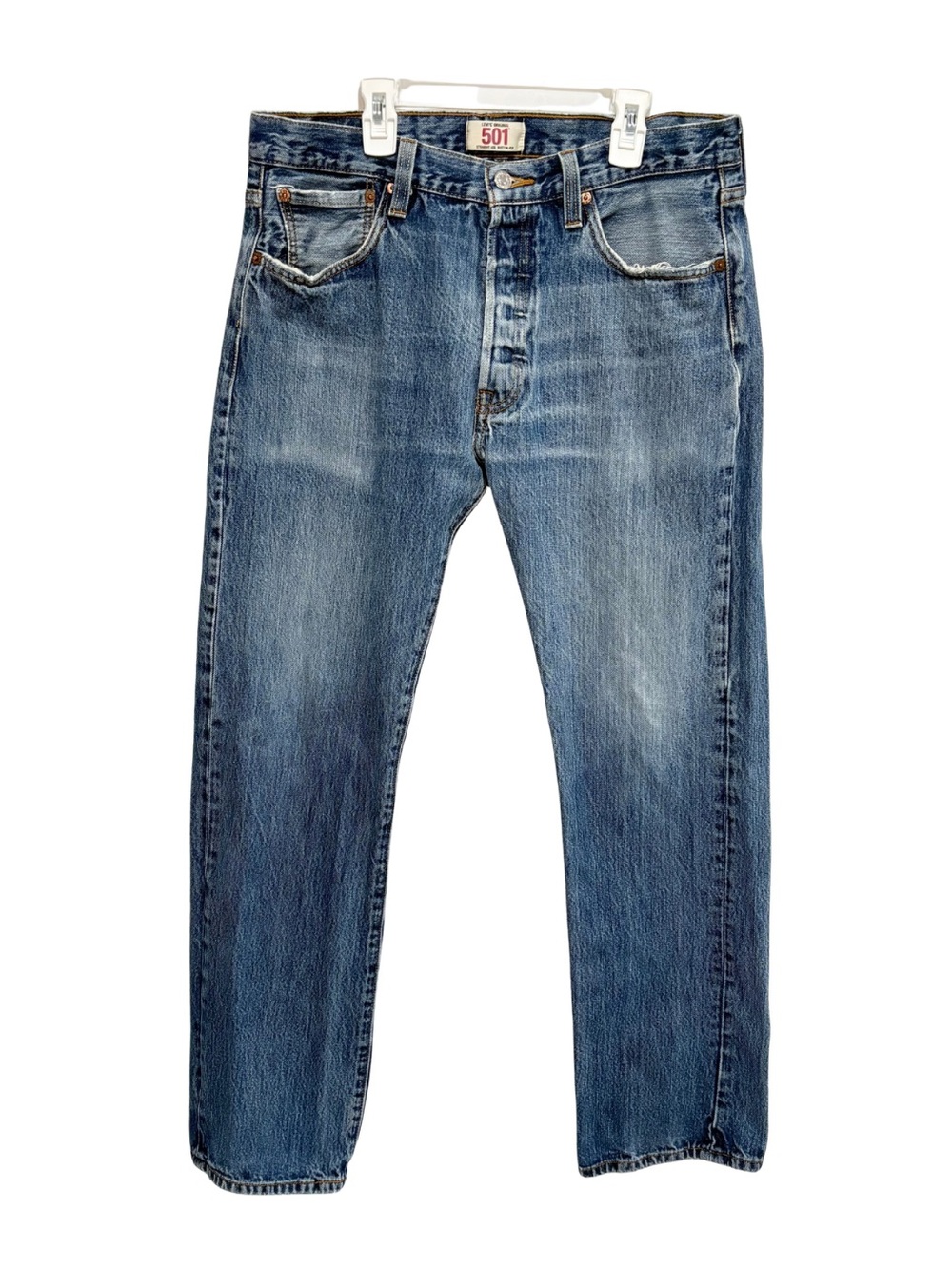 Levis 501 Jeans Mens 34x32 Medium Wash Blue Denim Straight Leg Button Fly